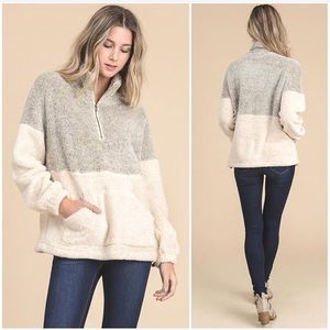 Fuzzy Pullover Sweater- Cream & Grey- Medium (EUC)